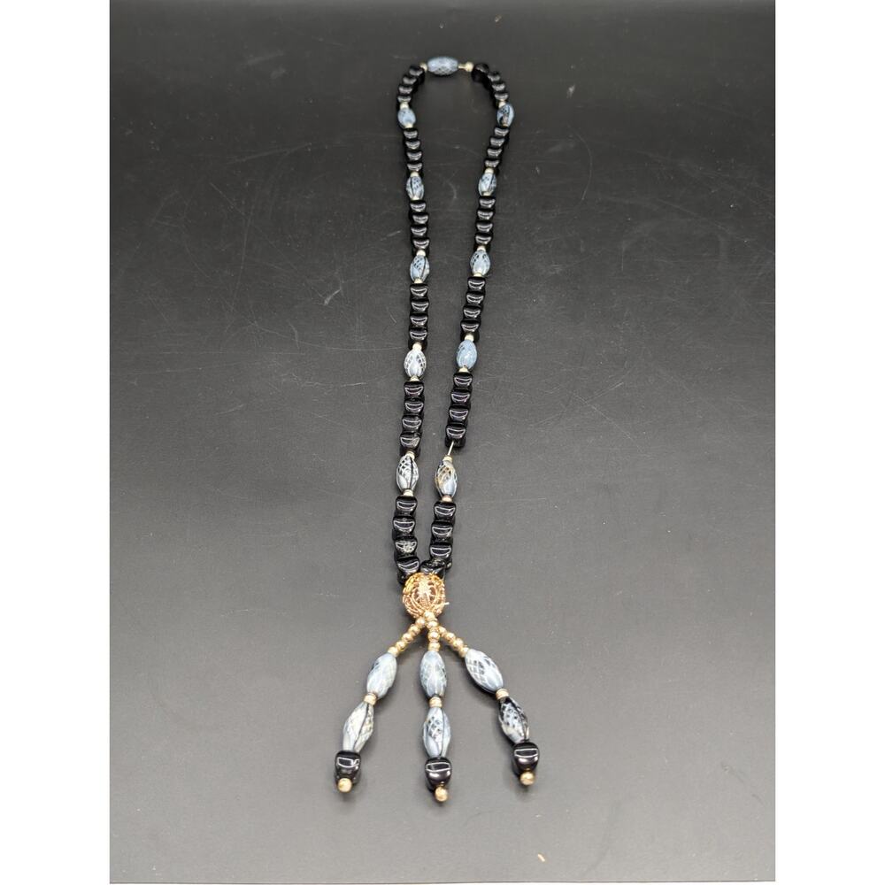 Vintage Style 33 Bead Misbaha Tasbih Islamic Prayer Beads Black Blue Glass Beads